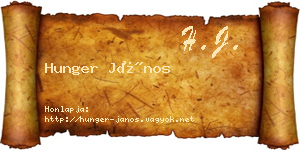 Hunger János névjegykártya